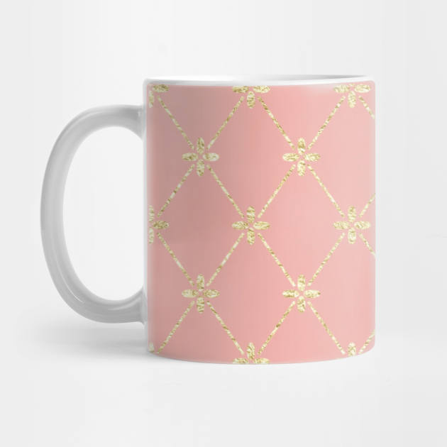 Gold Foil Floral Lattice - Peach by Yirisoft